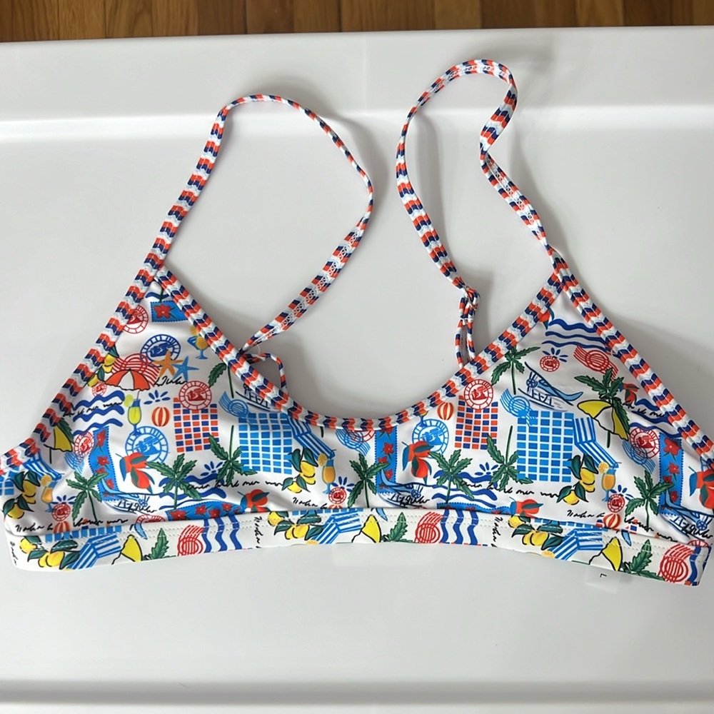 Vacation Print Contrast Binding High Cut Bikini Set - Picture 3 of 12